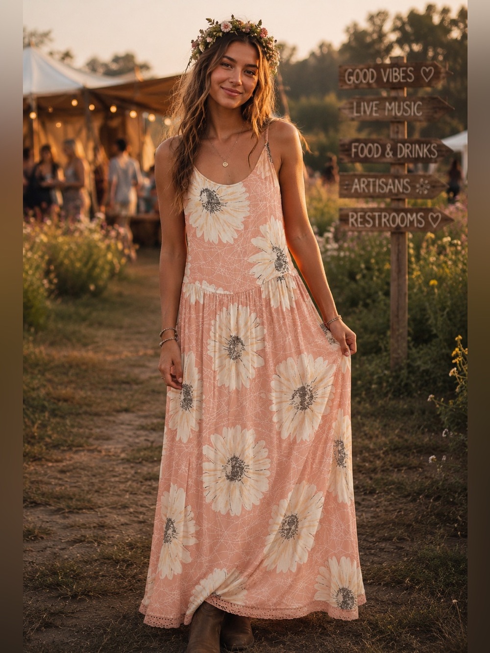 VTG 90s Y2K Compagnie Internationale EXPRESS Floral Maxi Dress Romantic Sz L
